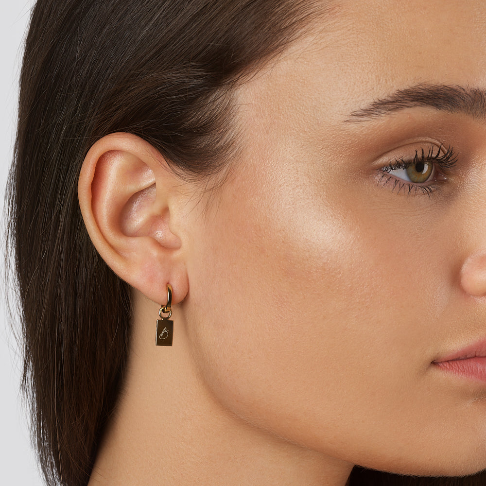 Personalized Gold Rectangle Charm Pendant Earrings 6