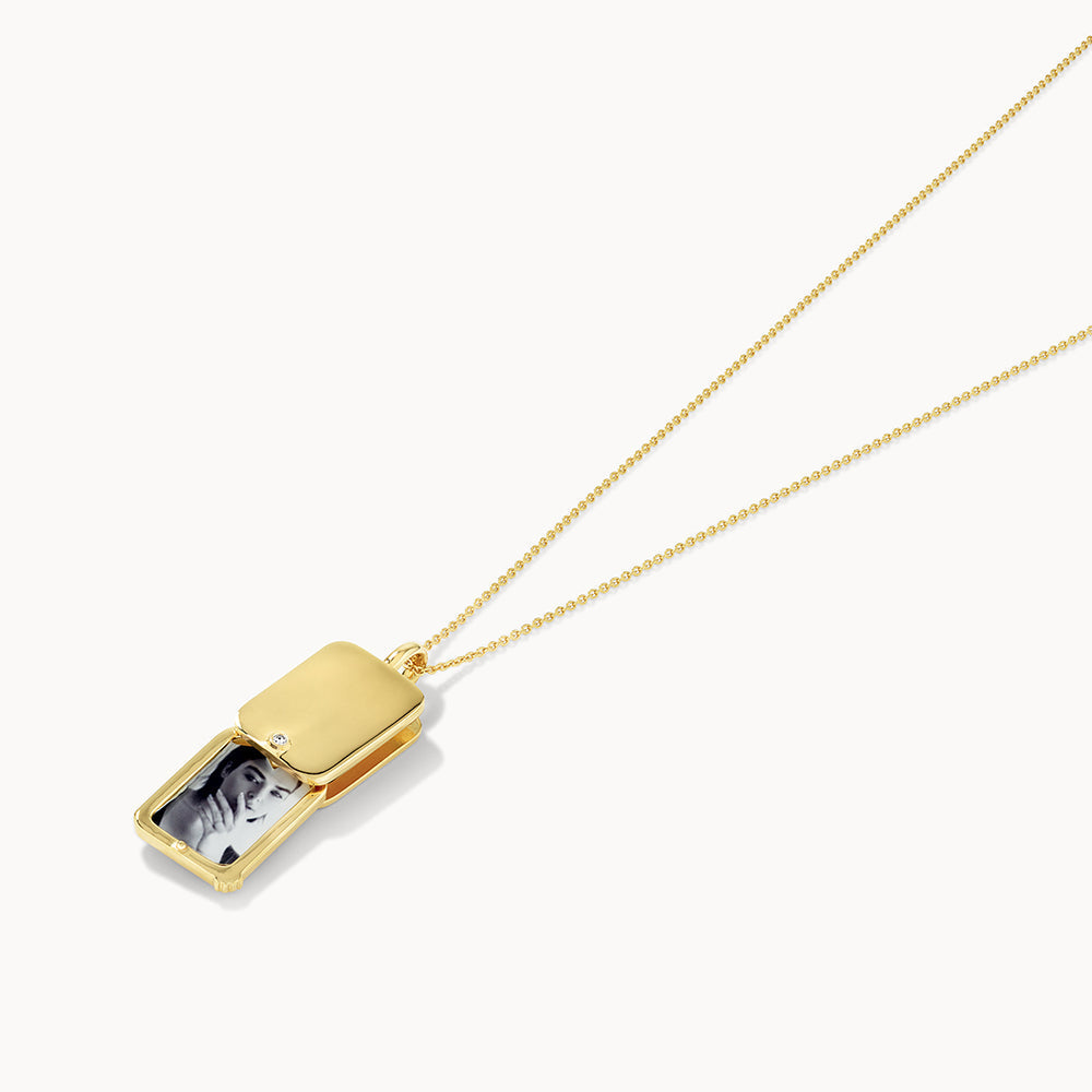Round Lab Grown Diamond Engravable Flip Locket Necklace - 0.01 TCW 5