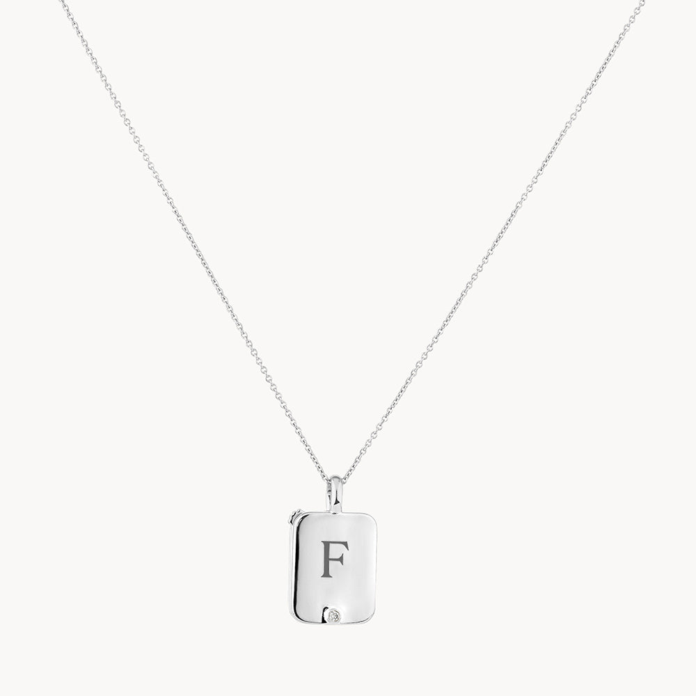 Radiant 0.01 TCW Diamond Rectangle Flip Locket Necklace - Engravable Charm