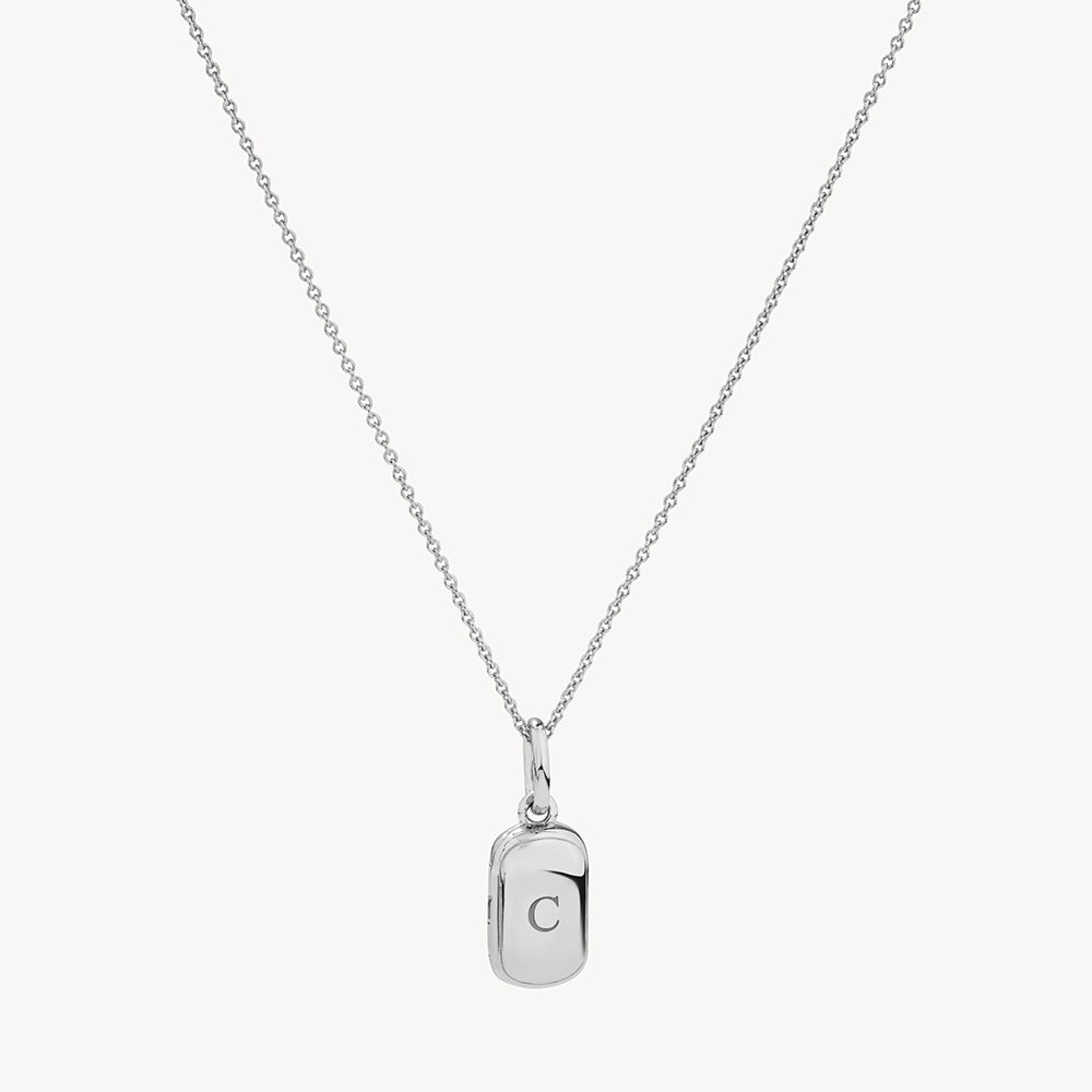 Personalized Silver Rectangle Locket Necklace