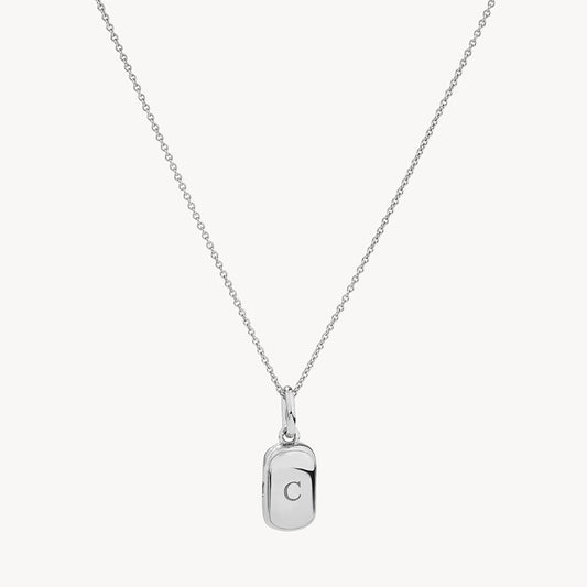 Personalized Silver Rectangle Locket Necklace