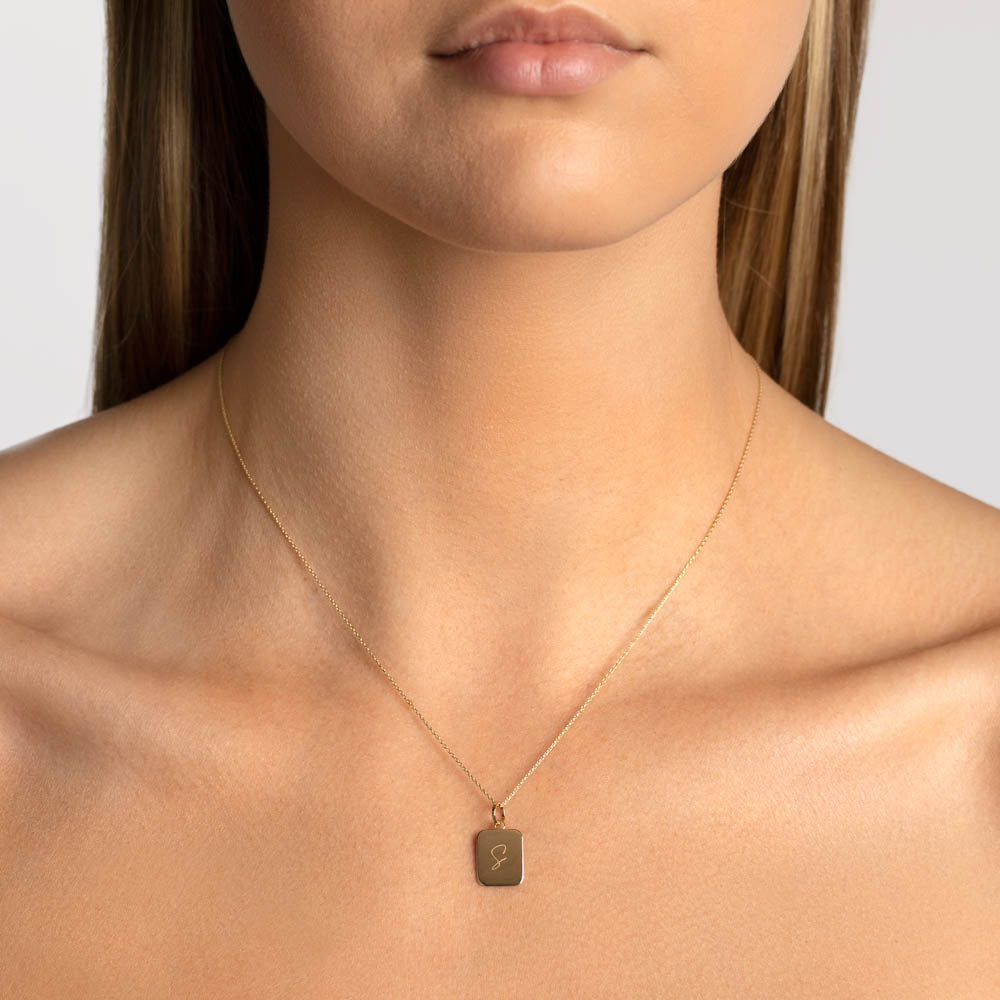 Personalized Gold Rectangle Pendant Necklace 14