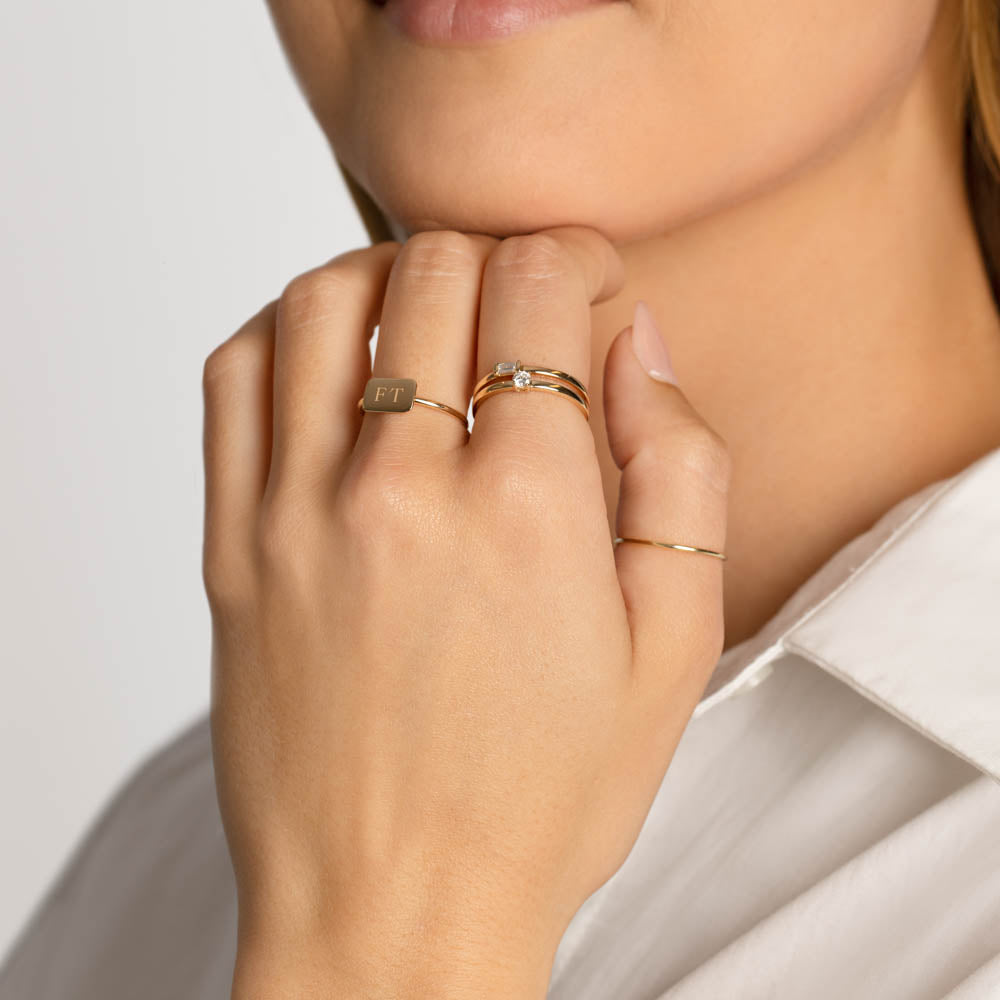 Personalized Gold Rectangle Signet Ring 6