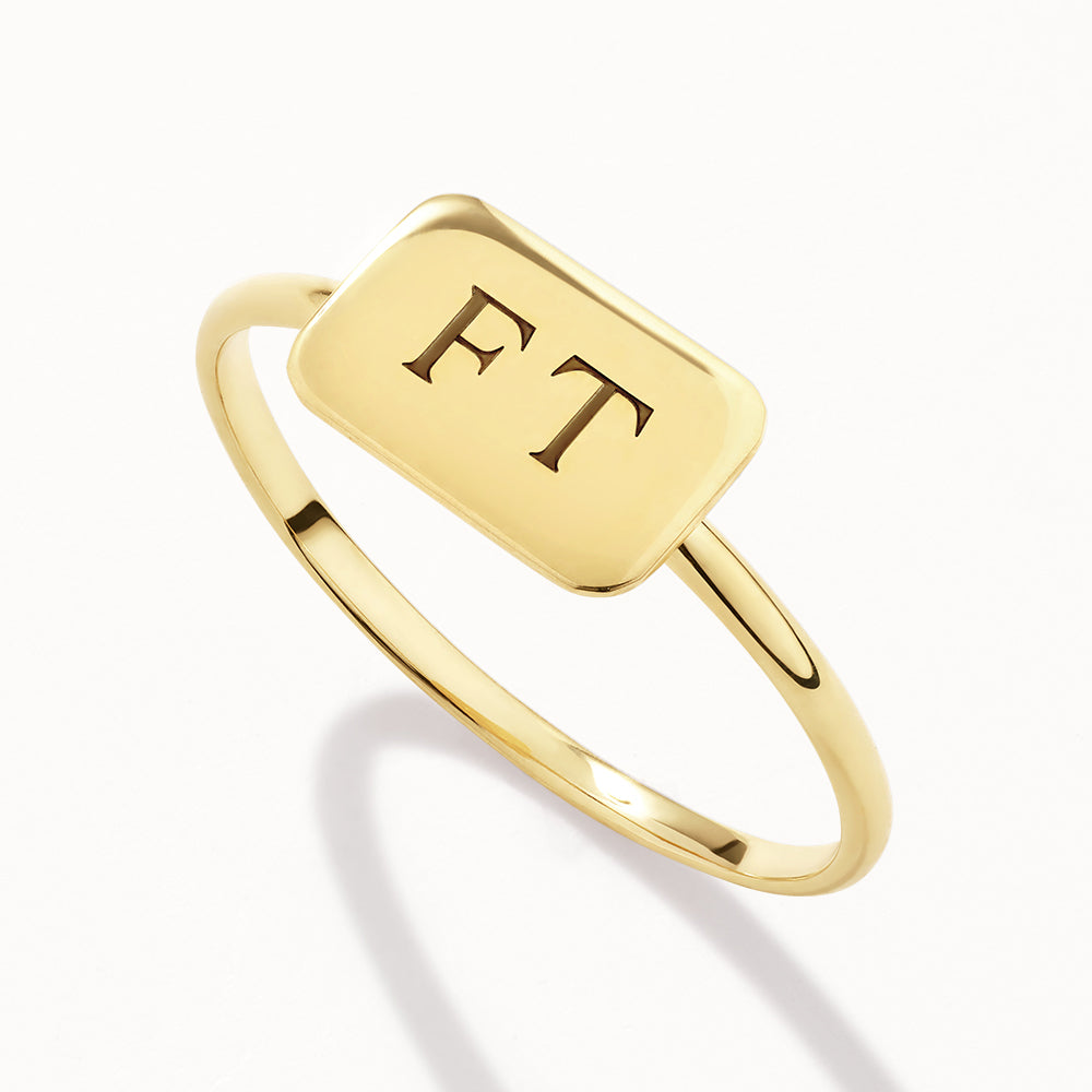 Personalized Gold Rectangle Signet Ring 7