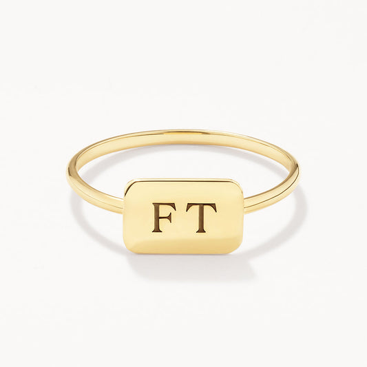 Personalized Gold Rectangle Signet Ring