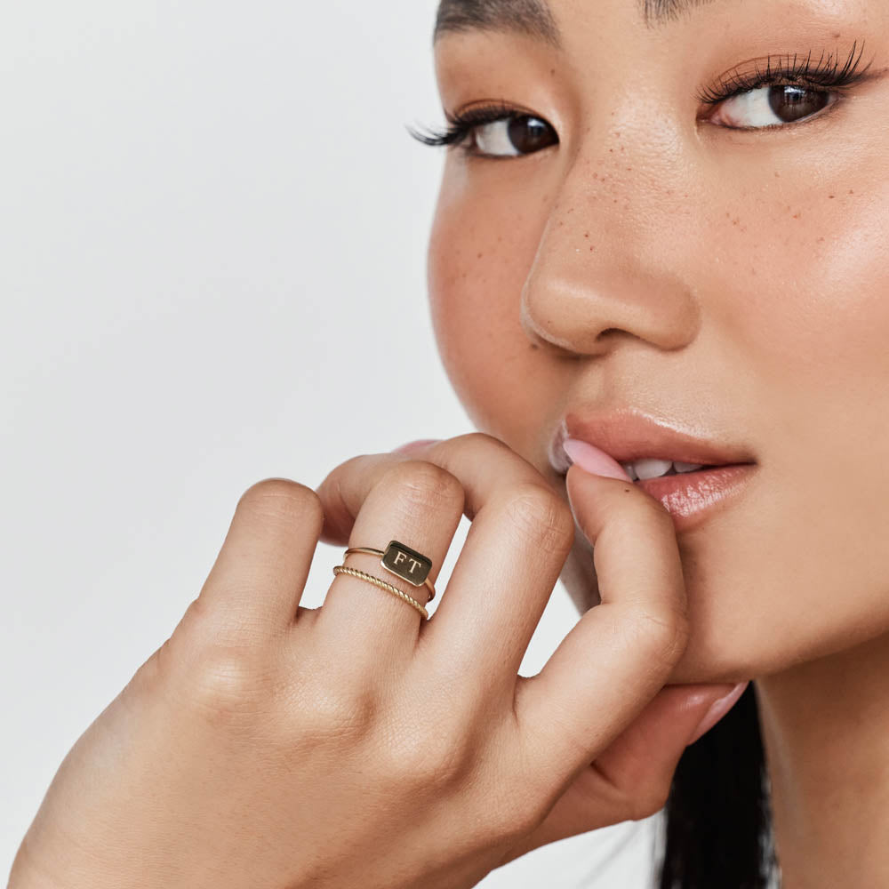 Personalized Gold Rectangle Signet Ring 2
