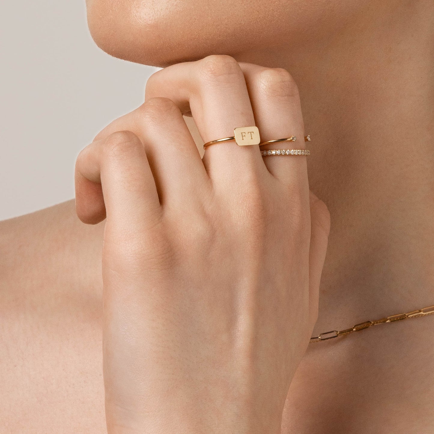 Personalized Gold Rectangle Signet Ring 17