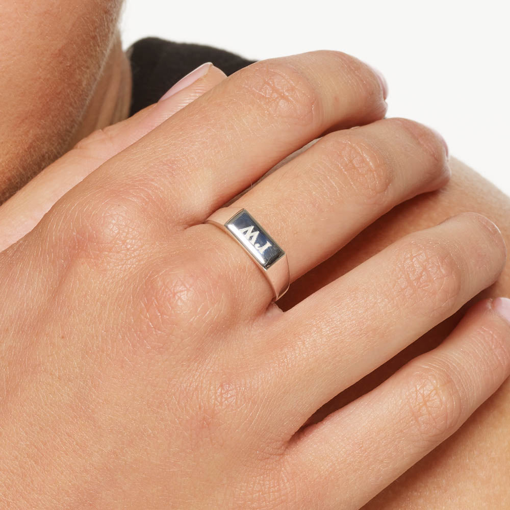 Personalized Engraved Signet Wedding Band 5