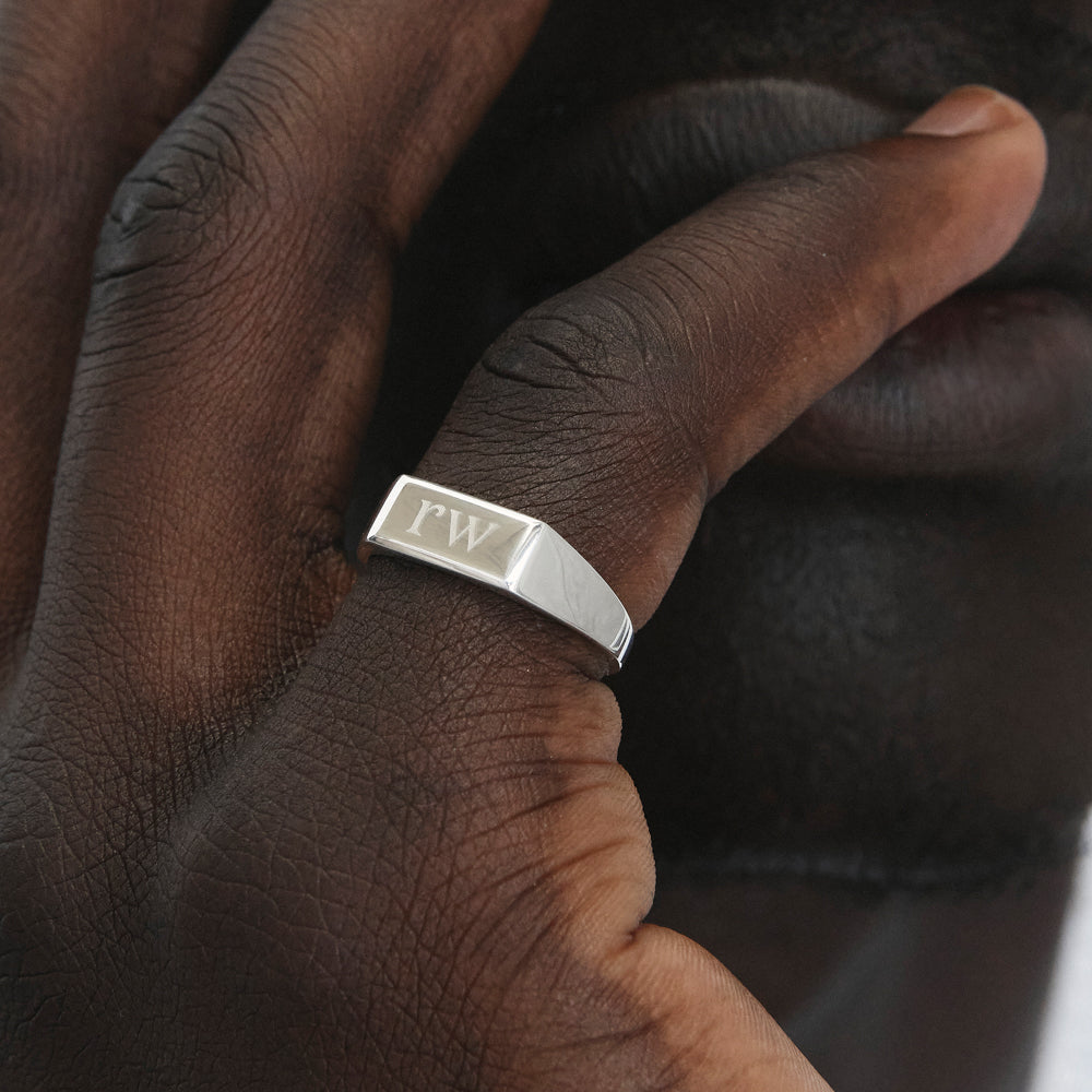 Personalized Engraved Signet Wedding Band 2