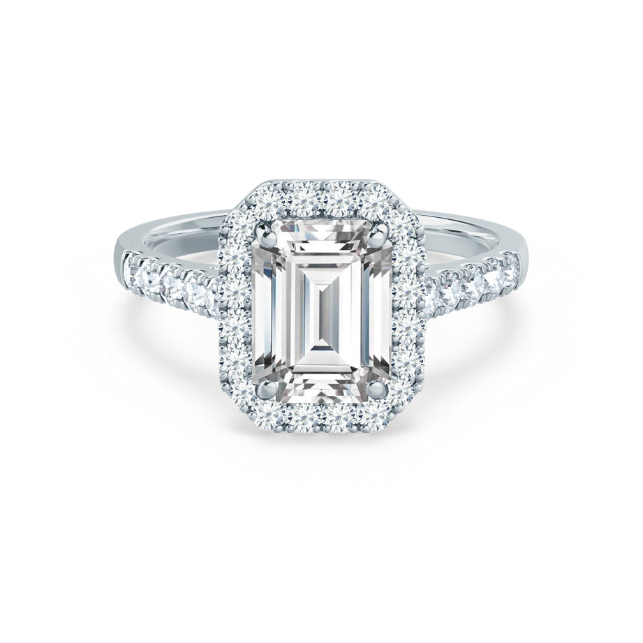 1.01 CT Emerald Cut Lab-Grown Diamond Halo & Pave Engagement Ring