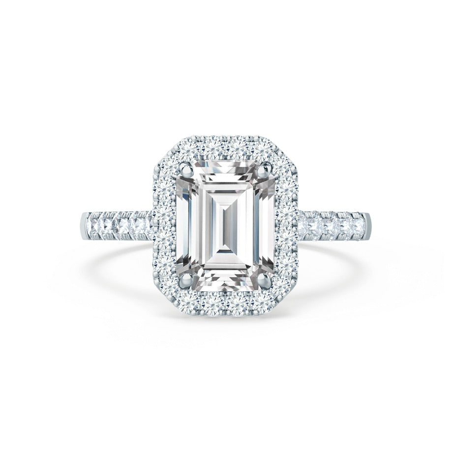 1.01 CT Emerald Cut Lab-Grown Diamond Halo & Pave Engagement Ring