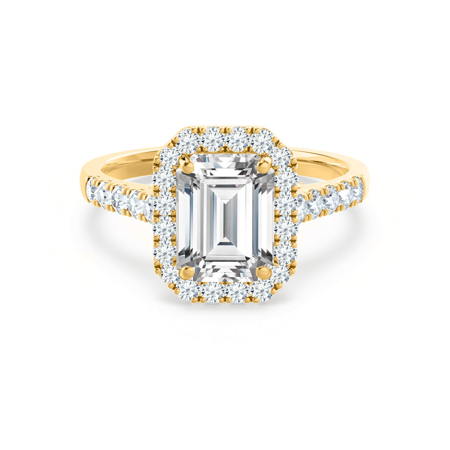 1.01 CT Emerald-Cut Lab Grown Diamond Halo & Pave Engagement Ring