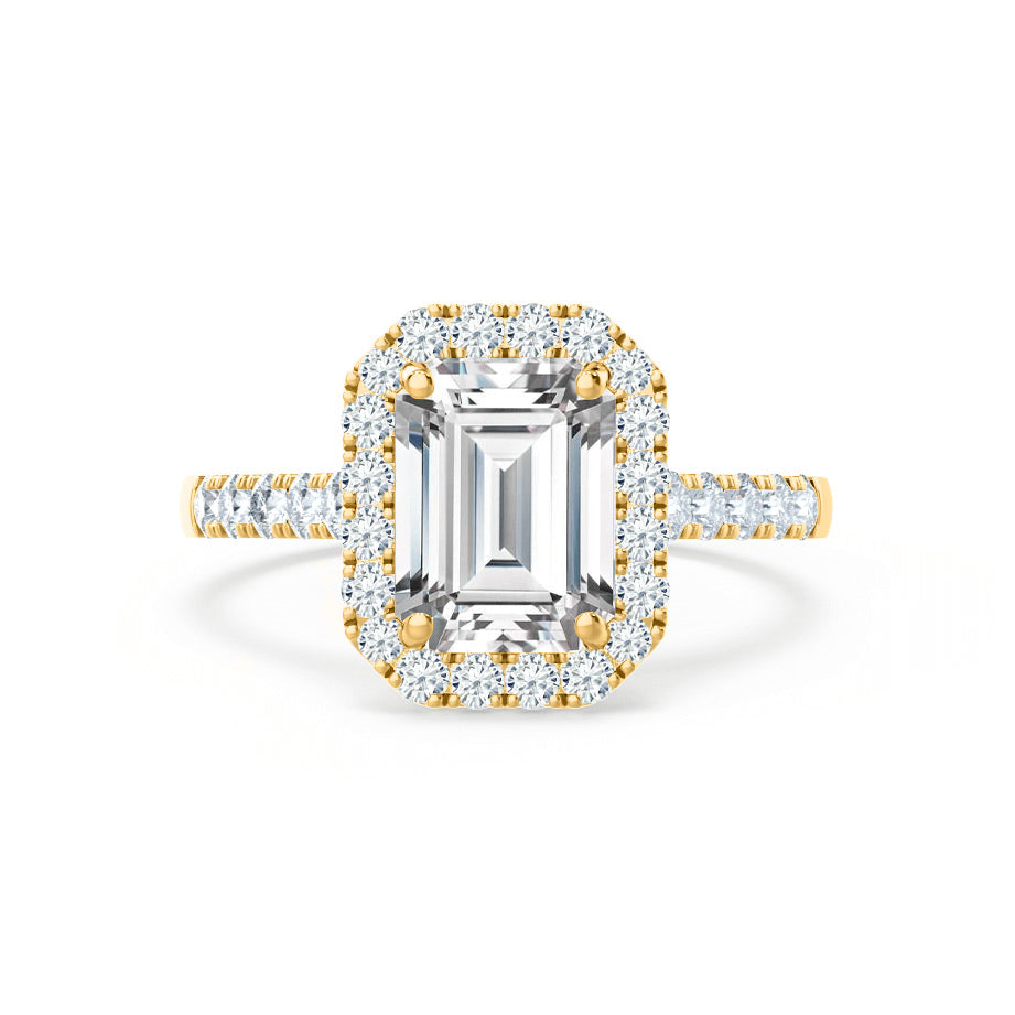 1.01 CT Emerald-Cut Lab Grown Diamond Halo & Pave Engagement Ring