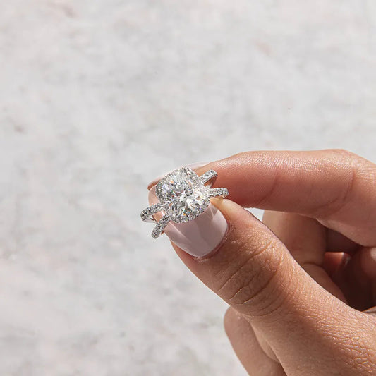 Halo & Split Shank-Cushion Lab Grown Diamond Engagement Ring