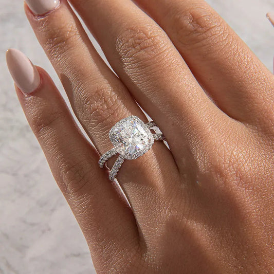 Halo & Split Shank-Cushion Lab Grown Diamond Engagement Ring
