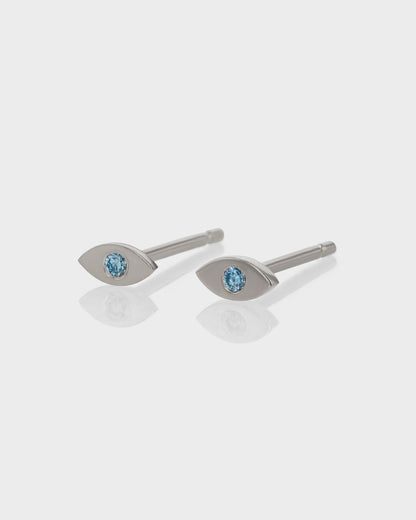 Mystic Blue Topaz Evil Eye Stud Earrings 1