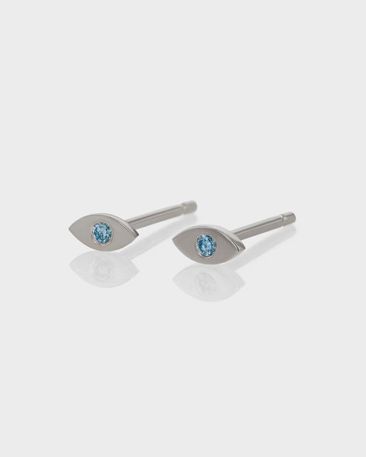 Mystic Blue Topaz Evil Eye Stud Earrings