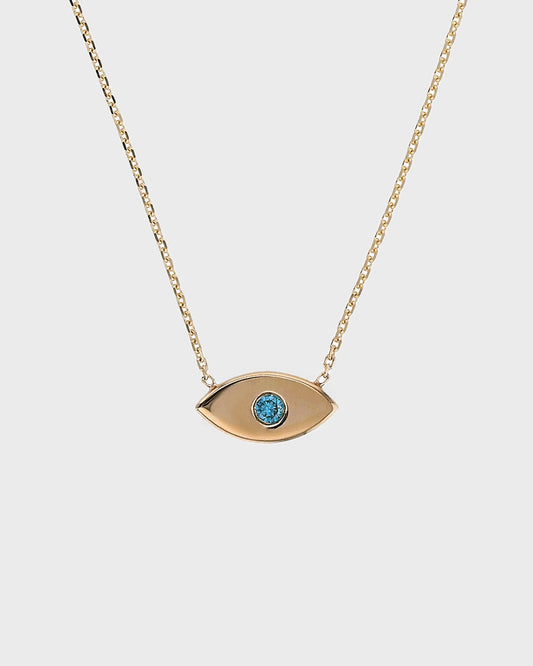 0.05 TCW Blue Topaz Lab-Created Diamond Evil Eye Pendant Necklace