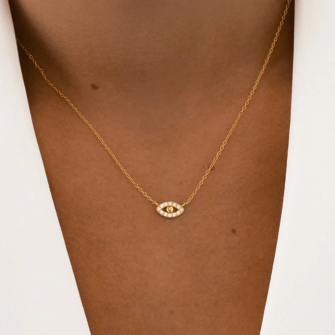 Golden Evil Eye Necklace with 0.3 TCW Round Lab-Grown Diamonds