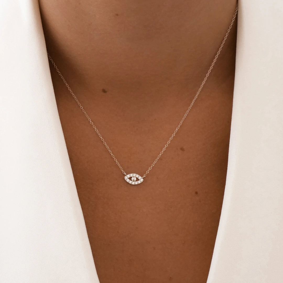 Golden Evil Eye Necklace with 0.3 TCW Round Lab-Grown Diamonds