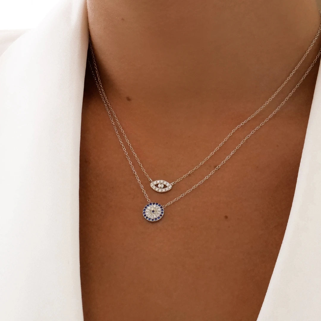 Golden Evil Eye Necklace with 0.3 TCW Round Lab-Grown Diamonds