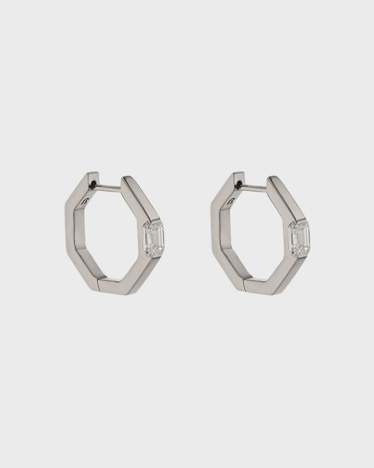 Radiant Hexagonal Diamond Hoop Earrings