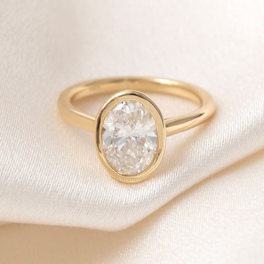 Solitaire & Bezel-2.0 CT Oval Lab Grown Diamond Engagement Ring
