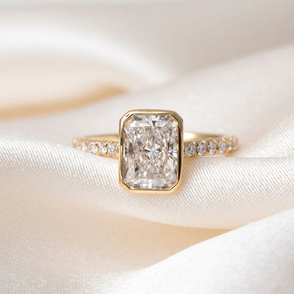 Bezel & Pave-2.0 CT Radiant Lab Grown Diamond Engagement Ring