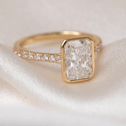 Bezel & Pave-2.0 CT Radiant Lab Grown Diamond Engagement Ring