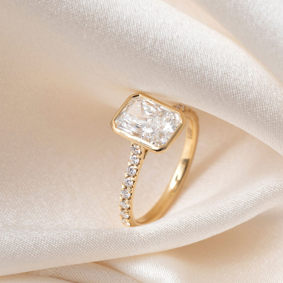 Bezel & Pave-2.0 CT Radiant Lab Grown Diamond Engagement Ring