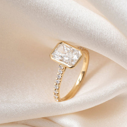 Bezel & Pave-2.0 CT Radiant Lab Grown Diamond Engagement Ring