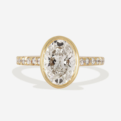 Solitaire Bezel & Pave-2.0 CT Oval Lab Grown Diamond Engagement Ring