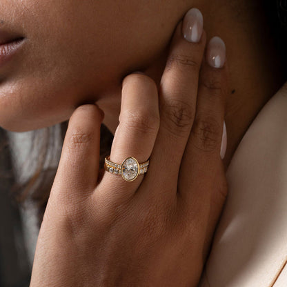 Solitaire Bezel & Pave-2.0 CT Oval Lab Grown Diamond Engagement Ring