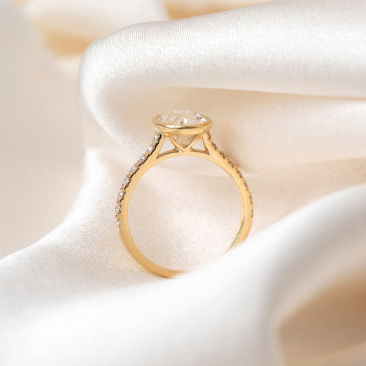 Solitaire Bezel & Pave-2.0 CT Oval Lab Grown Diamond Engagement Ring