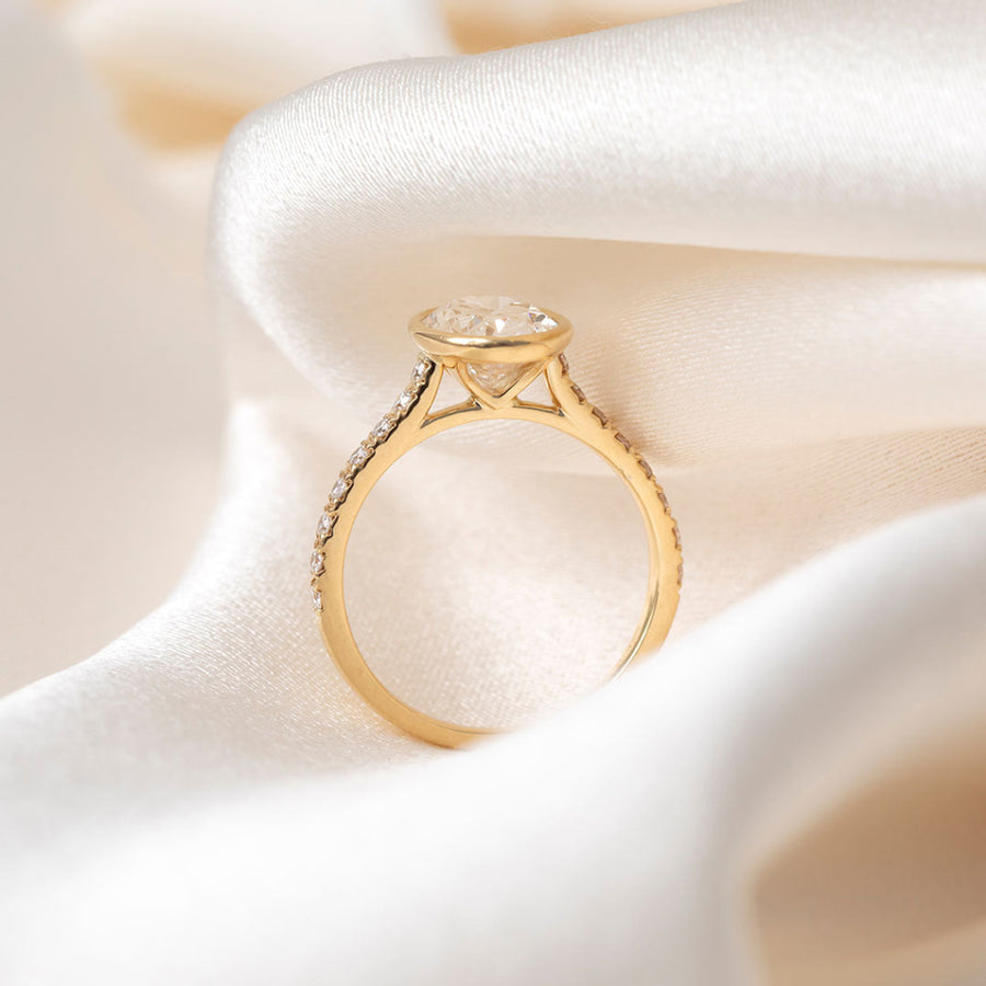 Solitaire Bezel & Pave-2.0 CT Oval Lab Grown Diamond Engagement Ring