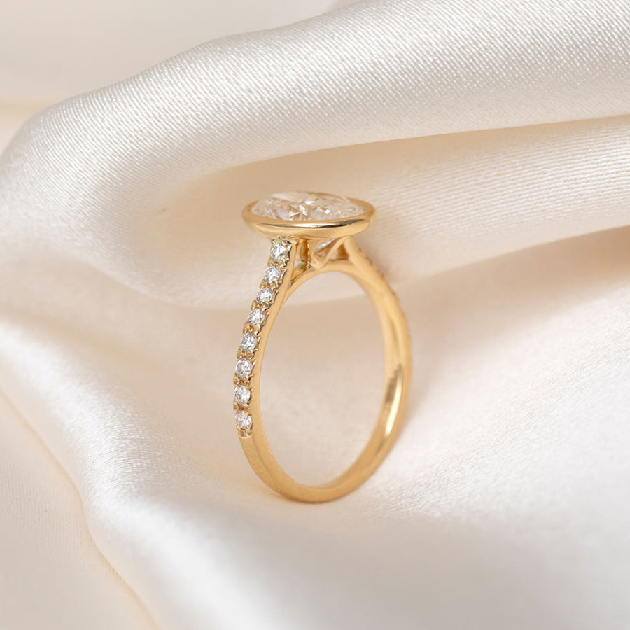 Solitaire Bezel & Pave-2.0 CT Oval Lab Grown Diamond Engagement Ring