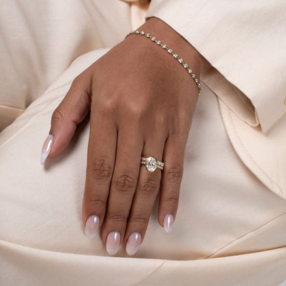 Solitaire Bezel & Pave-2.0 CT Oval Lab Grown Diamond Engagement Ring