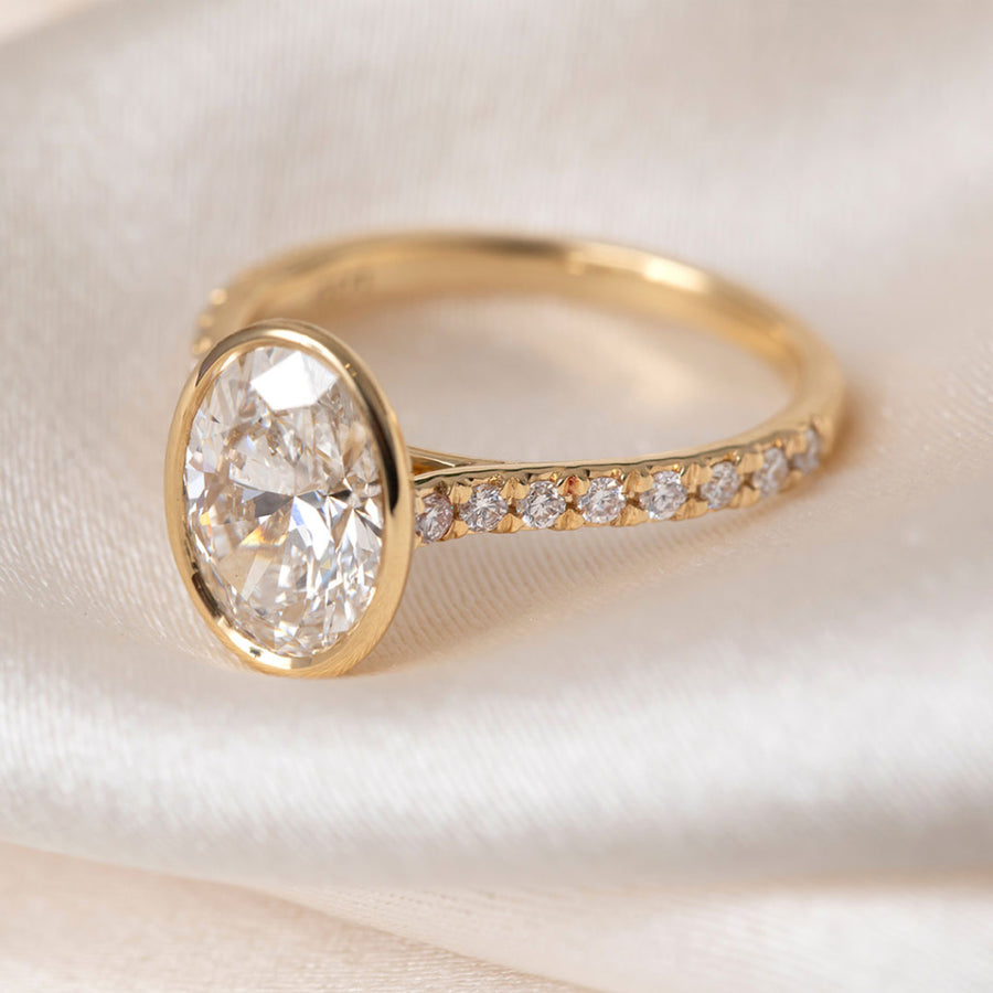 Solitaire Bezel & Pave-2.0 CT Oval Lab Grown Diamond Engagement Ring