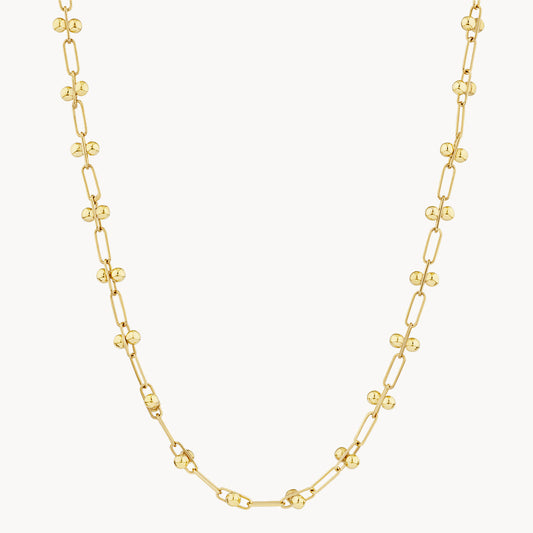 Golden Elegance Paperclip Necklace with Beaded Detailing