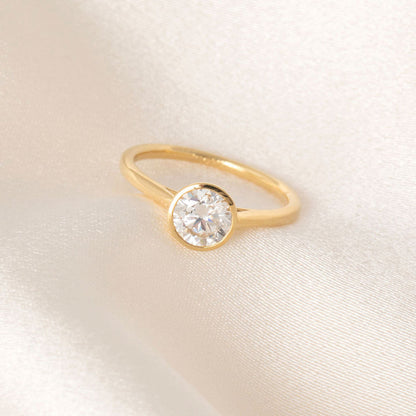Solitaire & Bezel-1.0 CT Round Lab Grown Diamond Engagement Ring