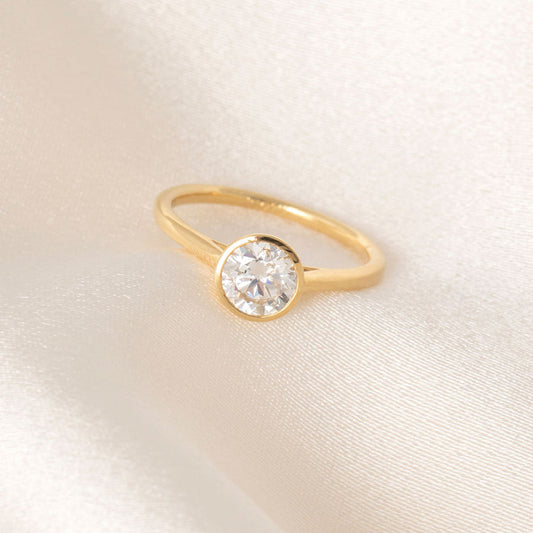 Solitaire & Bezel-1.0 CT Round Lab Grown Diamond Engagement Ring
