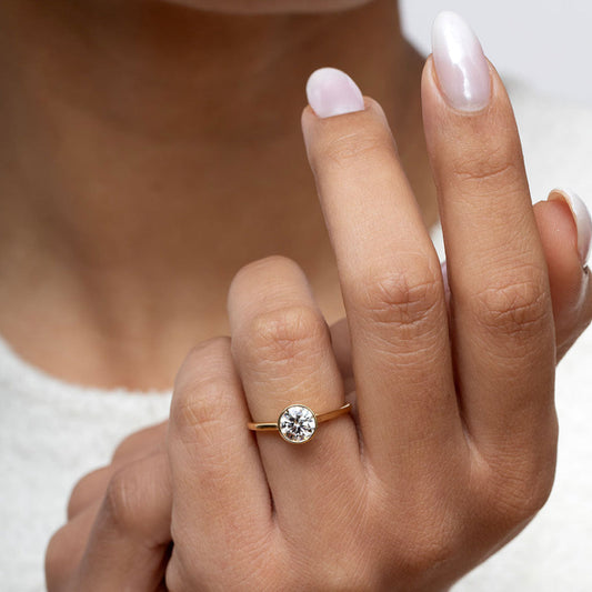 Solitaire & Bezel-1.0 CT Round Lab Grown Diamond Engagement Ring