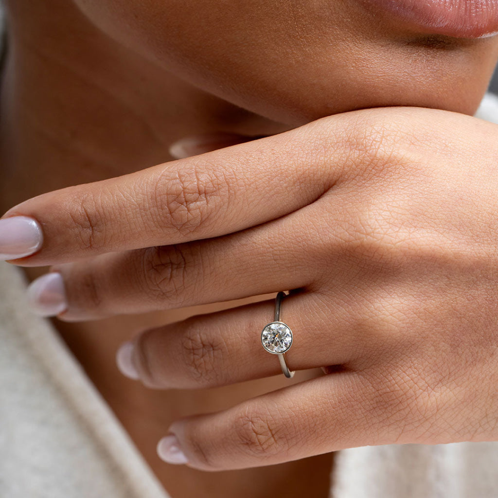 Solitaire Bezel & Cathedral-1.0 CT Round Lab Grown Diamond Engagement Ring