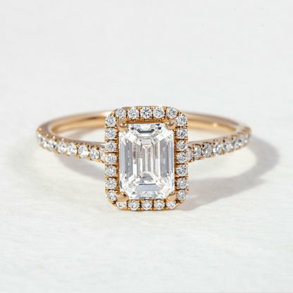Halo & Pave-Emerald Lab Grown Diamond Engagement Ring