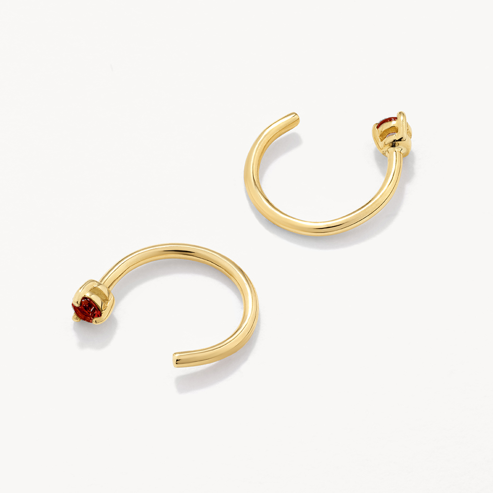 Radiant 0.06 TCW Garnet Gold C-Shaped Hoop Earrings