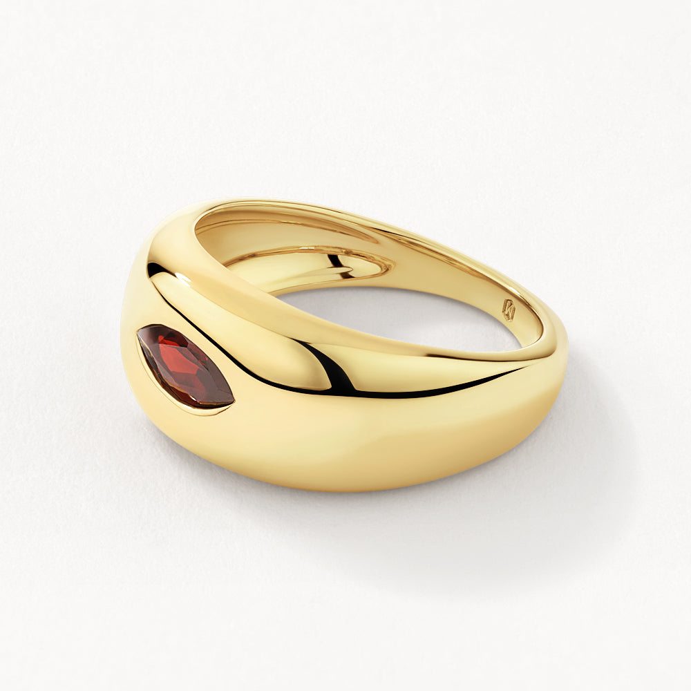 0.75 CT Marquise Garnet Curved Wedding Band in Gold