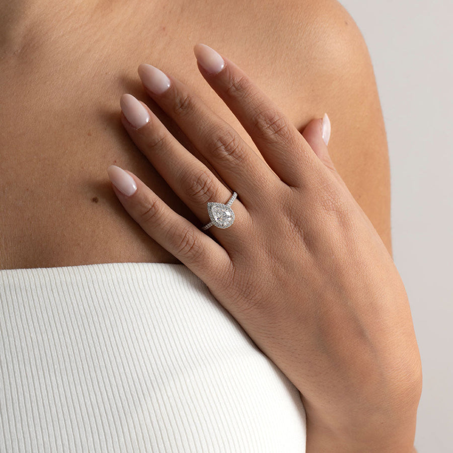 Halo & Pave-1.5 CT Pear Lab Grown Diamond Engagement Ring