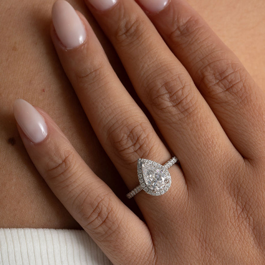 Halo & Pave-1.5 CT Pear Lab Grown Diamond Engagement Ring