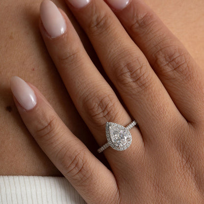 Halo & Pave-1.5 CT Pear Lab Grown Diamond Engagement Ring