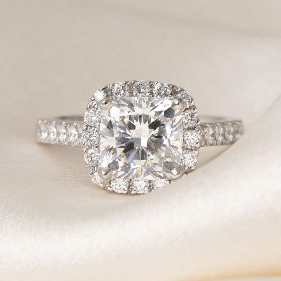 Halo & Pave-1.8 CT Cushion Lab Grown Diamond Engagement Ring
